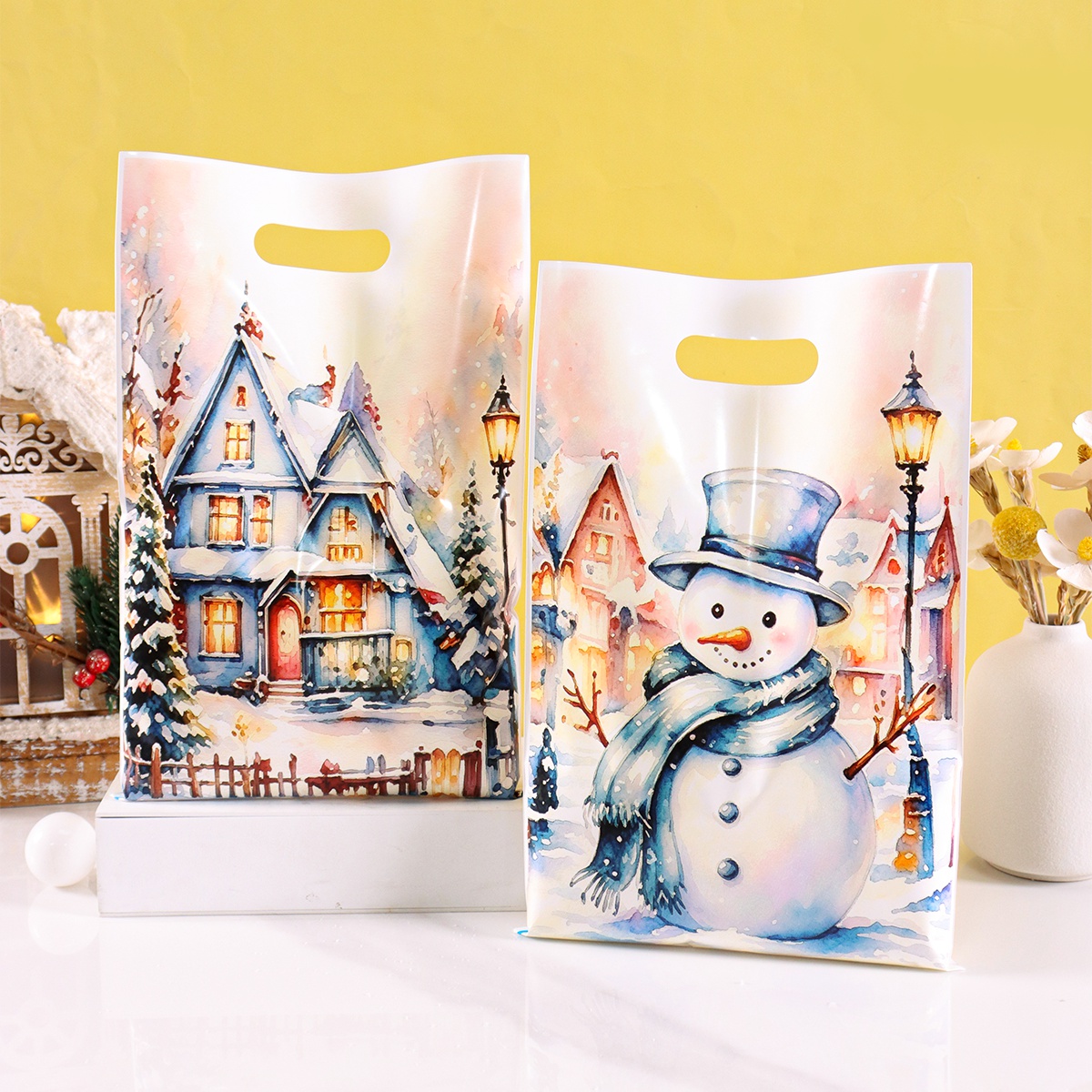 Pet Supplies Discount - 10/20/50pcs Blue Christmas Gift Bag Snowman